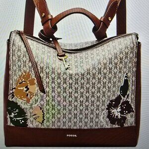 Lightly used Fossil Elina Small Convertible Natural Floral Backpack